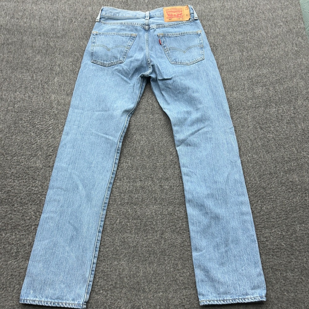 Levis 501 Jeans Mens 29x32 Blue Denim Straight Leg Light Wash Button Fly - Picture 9 of 9